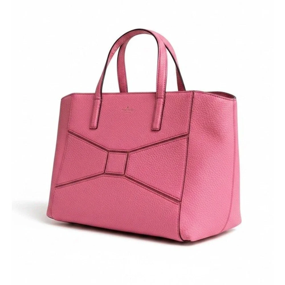 Kate Spade Bridge Place Francisca Tote Pink Flamingo Pebbled Leather Bow Accent